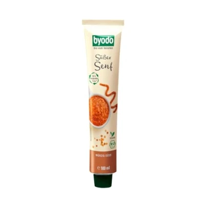 Abbildung von Bio Senf &quot;Byodo Ser&quot; in der Tube, 100ml, 8er Pack Bayerischer Süßer Senf, 100% Bio, Traditionell, Frisch, Recycelte Aluminium Tube