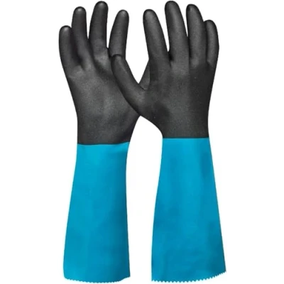 Abbildung von Gebol Grip Tech Plus 1 Paar Größe L (Gr 9) Lange Gummihandschuhe aus Nitril, PVC und Nylonstrick innen gegen Chemikalien, Säure, Öl &amp; Fett Wasserdicht, griffsicher Herren Blau