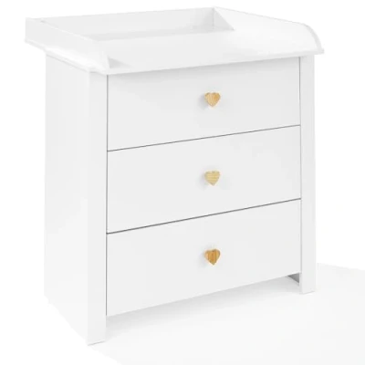 Abbildung von ATB Wickelkommode Wickeltisch 101 x 85 75 cm Babyzimmer Komplettset Funktional Möbel Bequemer Baby mit Schubladen Changing Table Weiße Little Heart