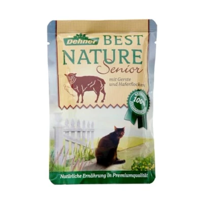 Abbildung von Dehner Best Nature Katzenfutter Senior, Nassfutter, für ältere Katzen, Lamm, 16 x 85 g Beutel (1.36 kg)
