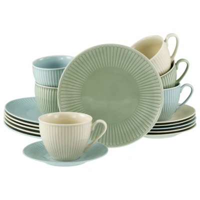 Abbildung von CreaTable 24032 Serie Valenica Geschirrset für 6 Personen, Kaffeeservice aus Porzellan, Porcelain, Creme, Blau, Grün