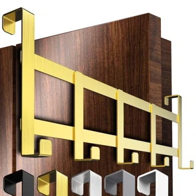 Abbildung von 4smile Türgarderobe zum Einhängen Goldene Türhaken universell verwendbar, flexible Kleiderhaken Tür Vielseitige Haken Einhängen, platzsparende Türhakenleiste für gesamte Wohnung
