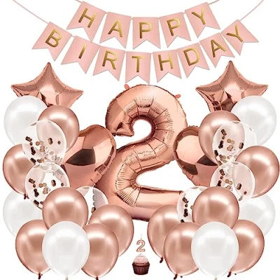 Abbildung von envami® Geburtstagsdeko Mädchen Rosegold Zahl 2. Geburtstag Happy Birthday Deko Folienballon 2 Luftballon Kindergeburtstag