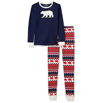 Abbildung von Little Blue House by Hatley Unisex Bear &amp; Moose Family Pyjamas Pyjamaset, Kid&#039;s Long Sleeve Appliqué Pyjama Set Navy Fair Isle, 3 Years