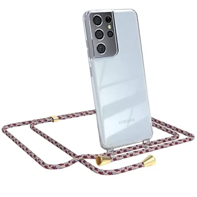 Abbildung von EAZY CASE Handykette kompatibel mit Samsung Galaxy S21 Ultra 5G Handyhülle Umhängeband, Handykordel Schutzhülle, Hülle, Hülle Band, Stylische Kette für Smartphone, Bordeaux Camouflage