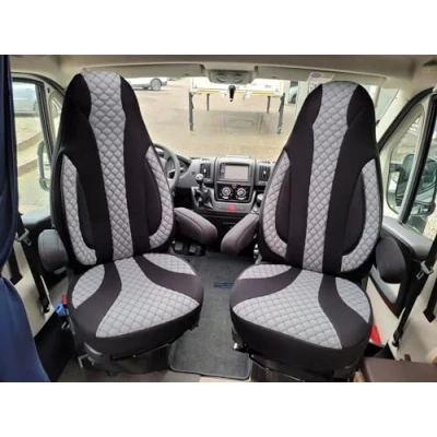 Abbildung von BREMER SITZBEZÜGE Wohnmobil Schonbezüge Sitzbezüge kompatibel mit FIAT Ducato Citroen Jumper Peugeot Boxer in Schwarz/Grau WPL401