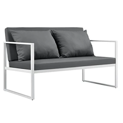 Abbildung von casa.pro Gartenbank &#039;Lerum&#039; 70 x 114 60 cm Gartensofa Bank Parkbank Sitzbank Lounge Eisen Weiß/Lichtgrau