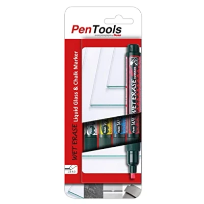Abbildung von PenTools by Pentel SMW26 Glas Marker, für temporäre Markierungen, nass abwischbar von glatten Flächen, Keilspitze (1,5 4,0 mm Strich), 4 Stück farblich sortiert