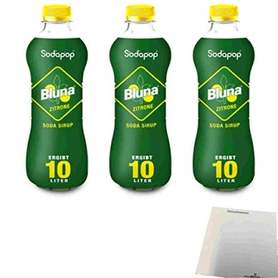 Abbildung von Bluna Zitrone Sirup für Wassersprudler 3er Pack (3x500ml Flasche) + usy Block