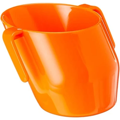 Abbildung von Doidy Cup Offener Trinklernbecher Für Babys &amp; Kleinkinder einzigartige schräge Form mit Henkelgriffen Becher Milch, Wasser Saft zum Zufüttern/ beim Abstillen ab 3 Monaten (Orange)