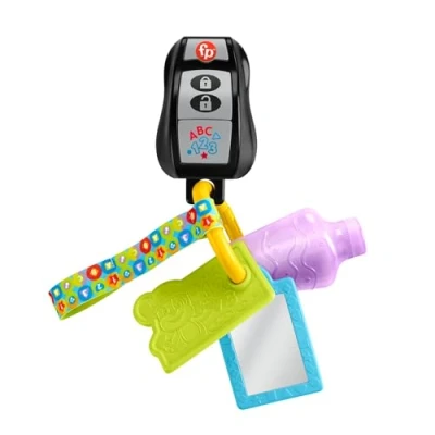 Abbildung von Fisher Price Lern und Spielspaß Baby Musikspielzeug Lernspaß Schlüsselbund mit Beißring Spiegel für Kinder ab 6 Monaten, mehrsprachige Version, HWY37