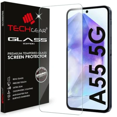 Abbildung von TECHGEAR Glass für Samsung Galaxy A55 5G Displayschutzfolie, Edition Displayschutzfolie [2,5D runde Kante, 9H Härte, kristallklare Klarheit, kratzfest, keine Blasen