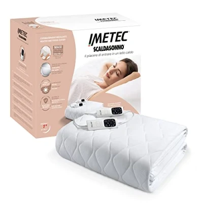 Abbildung von Imetec Scaldasonno Adapto Maxi, Doppelbett Spannwärmeunterbett, 195x165 cm, geringer Verbrauch, schnelle Erwärmung, individuelle Temperatur, hypoallergenes gestepptes Gewebe, Doppelsteuerung, 6 Temp