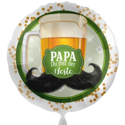 Abbildung von Folienballon Papa Du bist der Beste Ballon Motiv Bierkrug und Schnauzbart Geschenk zum Papa&#039;s Geburtstag, Vatertag für Vater den Bierliebhaber, Made in EU, Helium geeignet