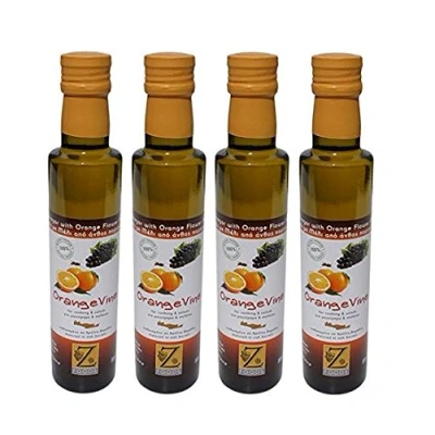 Abbildung von 4x 250ml Weinessig mit Orangenblüten Honig 4 Flaschen 1 Liter gesamt + 10ml Olivenölsachet Wein Essig versetzt Orangenhonig im 4er Set Kreta Orangenessig