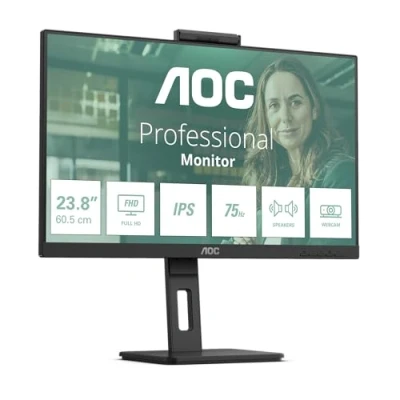 Abbildung von AOC 24P3QW 24 Zoll Full HD Monitor, 2 MP Webcam, höhenverstellbar, Lautsprecher (1920x1080, 75 Hz, HDMI, DisplayPort, USB Hub) schwarz