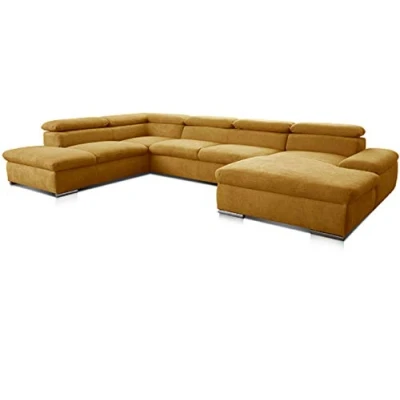 Abbildung von Cavadore Wohnlandschaft Alkatraz im modernen Design / U Form mit Ottomane links und Longchair rechts Inkl. Kopfteilverstellung 350 x 73 226 Gelb