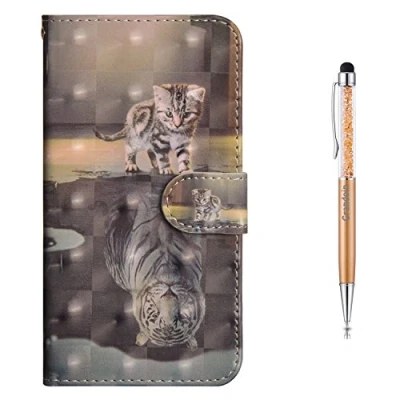 Abbildung von Grandoin iPhone 6S Plus Hülle,iPhone 6 Hülle, Handyhülle im Brieftasche Stil für Apple /6 5.5 Zoll Handytasche PU Leder Flip Cover 3D Bunte Muster Book Case (Katze und Tiger)