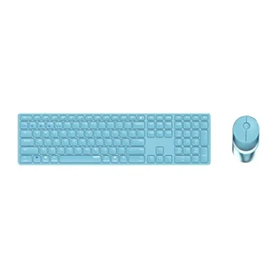 Abbildung von Rapoo 9850M kabelloses Tastatur Maus Set Wireless Deskset 1600 DPI Sensor wiederaufladbarer Akku flaches Aluminium Design DE Layout QWERTZ PC &amp; Mac blau