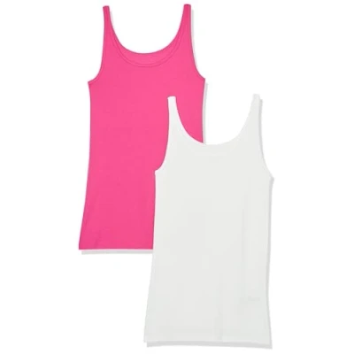 Abbildung von Amazon Essentials Damen Schmal geschnittenes Tanktop mit dünnem Trägern, 2er Pack, Dunkelrosa/Weiß, S
