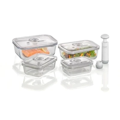 Abbildung von Caso Vakuumbehälter 1197 VacuBoxx, Glas, Tritan, (Set, 5 tlg., VacuBoxx 4er Set eckig, inkl. Adapter+Handpumpe)