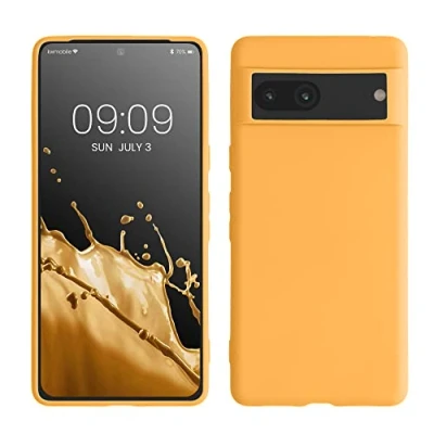 Abbildung von kwmobile Hülle kompatibel mit Google Pixel 7 weiches TPU Silikon Case Cover geeignet für kabelloses Laden Fruity Orange