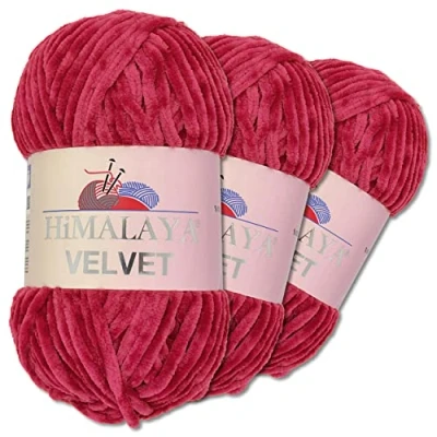 Abbildung von Wohnkult Himalaya 3 x 100 g Velvet Dolphin Wolle 40 Farben zur Auswahl Chenille Strickgarn Flauschwolle Glanz Accessoire Kleidung Decken (90010 Fuchsia)