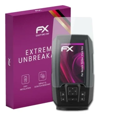 Abbildung von atFoliX Glasfolie kompatibel mit Garmin Striker Vivid 4cv Panzerfolie, 9H Hybrid Glass FX Schutzpanzer Folie