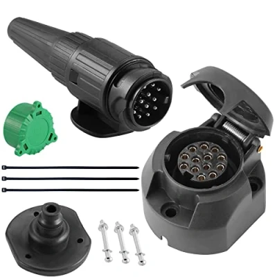 Abbildung von SPARKMOTO 12V Anhängerstecker 13 Polig und Anhänger Steckdose Polig,nach ISO11446,mit Montagezubehör,inkl. Grün Parking Cover,Wasserdicht 13Poliger Stecker für PWK Anhänger(Neu)