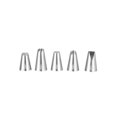 Abbildung von HENDI Gebäck Spritzdüsen Set 5 Stk. Aus Edelstahl Blüten + Blume Stern Dekoration, Gastro Bäckerei Spritztüllen