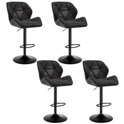Abbildung von WOLTU Barhocker 4er Set Barstuhl Tresenhocker Bistrohocker Designer Hocker mit Rückenlehne, höhenverstellbar, drehbar, Kunstleder Stahl, Schwarz BH287sz 4