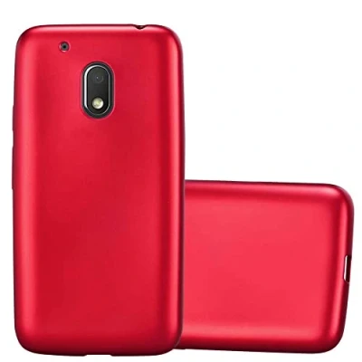 Abbildung von Cadorabo Hülle kompatibel mit Motorola Moto G4 Play Schutzhülle TPU Silikon Case Metallic Design Slim Kratzfest Weiche Gummi Rundumschutz für in Rot