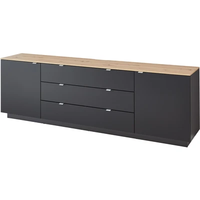Abbildung von CORE TV Sideboard in Schwarz, Artisan Eiche Optik Moderner Fernsehschrank mit Schubladen und viel Stauraum 240 x 77 44 cm (B/H/T)