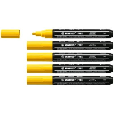 Abbildung von Acrylmarker STABILO FREE Acrylic T300 Rundspitze 2 3mm 5er Pack gelb