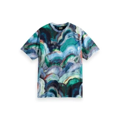 Abbildung von Scotch &amp; Soda Front AND BACK Artwork Tshirt print, Herren, Größe: Large, Pitch green