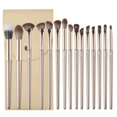 Abbildung von Make Up Pinsel Set (15 Stück), Premium Foundation Puderpinsel Lidschatten Schminkpinsel Set, Mit Leder Tasche, Für Foundation, Gesicht, Puder,