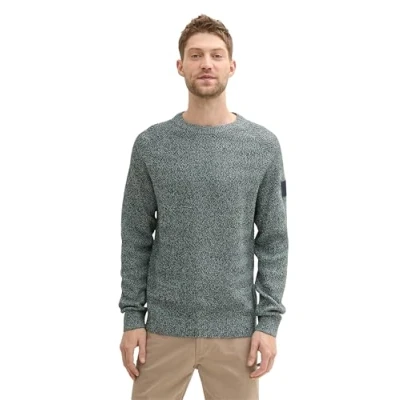 Abbildung von TOM TAILOR Herren 1043273 Basic Strickpullover mit Rundhalsausschnitt, 36163 Dark Green Teal Multicolor, XXXL
