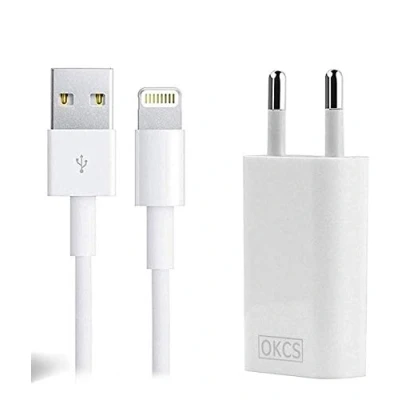 Abbildung von OKCS Originals Ladegerät kompatibel mit iPhone 14, 12, 11, 11 Pro, Max, XR, XS, XS X, 8, 8 Plus, 7, 7 iPad 4, Mini, 2 USB Ladekabel Meter und Netzteil weiß