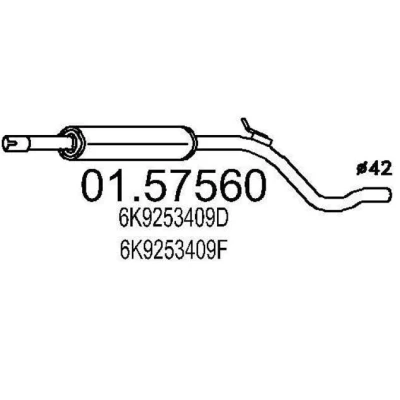 Abbildung von MTS 01.57560 Mittelschalldämpfer 1370 VOLKSWAGEN: Caddy 2 Kastenwagen, Kombi, SEAT: Inca