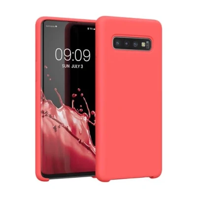 Abbildung von kwmobile Hülle kompatibel mit Samsung Galaxy S10 Silikon Handy Case Handyhülle weiche Oberfläche kabelloses Laden Neon Koralle