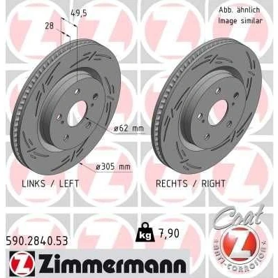Abbildung von ZIMMERMANN 590.2840.53 Bremsscheibe 305 28 7/5 5 114 innenbelüftet, geschlitzt beschichtet TOYOTA: RAV4 V