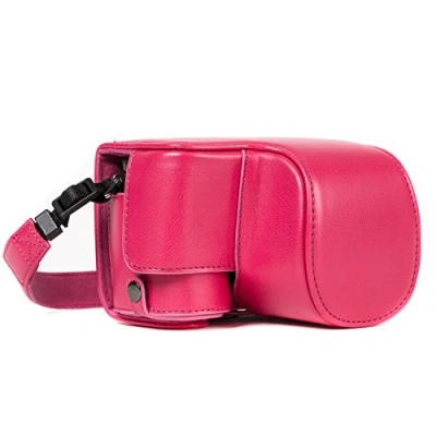 Abbildung von MegaGear Sony Alpha A6500 (16 50 mm) Ever Ready Leder Kamera Case mit Trageriemen und Batteriezugang Rosa MG1234