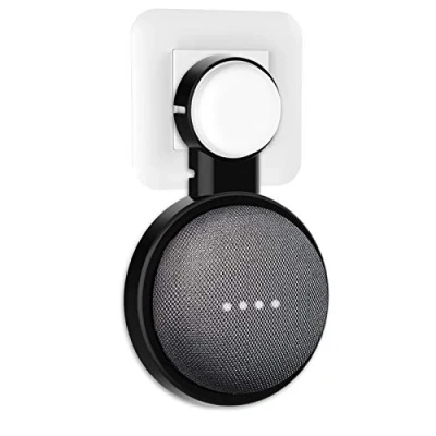 Abbildung von PlusAcc Wandhalterung für Google Nest Mini or Home Mini, Halterung Ständer mit integriertem Kabelmanagement, Ideal Schlafzimmer, Bad und Küche, Keine Schrauben notwendig (Schwarz)