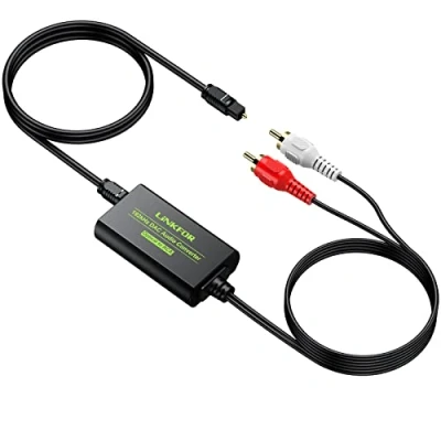 Abbildung von LiNKFOR DA Wandler 192KHz Optischer Toslink Koaxial auf Analog RCA L/R Audio Adapter mit optischem Kabel für PS3 DVD Sky Xbox HDTV Blu Ray Player