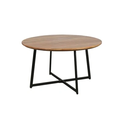 Abbildung von byLIVING Couchtisch &quot;Alina&quot;, mit massiver Akazien Platte und schwarzem Metallgestell, rund 80cm.