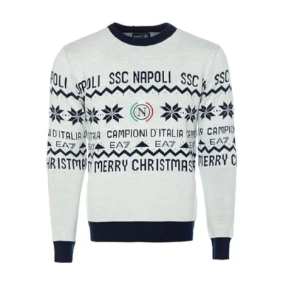 Abbildung von SSC NAPOLI Unisex 23/24 Maglione Natale Pullover, Weiß/Marineblau, 3XL