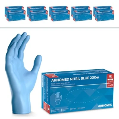 Abbildung von 2000x ARNOMED Einweghandschuhe Blau, Einmalhandschuhe S, Nitrilhandschuhe (10x200 Stk), Handschuhe Einweg puderfrei, Gummihandschuhe Einweg, Nitril, in M, L &amp; XL