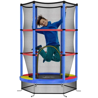 Abbildung von HOMCOM Kindertrampolin, Ø140 cm Trampolin für Kinder mit Sicherheitsnetz, Gartentrampolin 3 6 Jahre Kinder, Indoor, Bunt