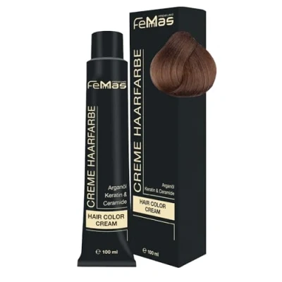Abbildung von FemMas Haarfarbe Mittelblond Gold 7.3 I Professionelle Creme mit Arganöl, Keratin &amp; Ceramiden Als dauerhafte Haarfärbung oder Tönung für strahlende, haltbare Farbergebnisse 100 ml