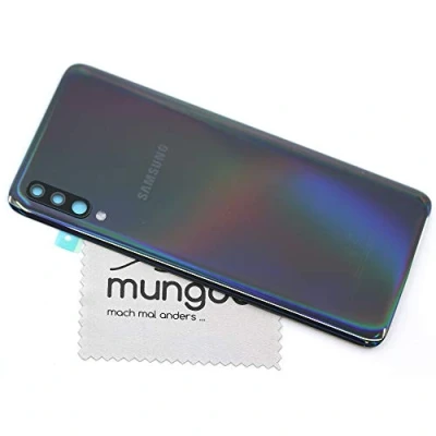 Abbildung von Akkudeckel für Samsung Original Galaxy A70 A705F Schwarz Backcover Deckel Rückwand mit mungoo Displayputztuch